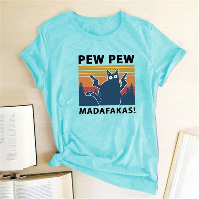 Pew Pew Madafakas Tshirt | Funny Cat Shirt | Sunset Pew pew Shirt | Pew Pew Shirt | Funny Parody Shirt | Funny Crazy Cat Lover Gun Tee Shirt