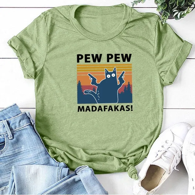 Pew Pew Madafakas Tshirt | Funny Cat Shirt | Sunset Pew pew Shirt | Pew Pew Shirt | Funny Parody Shirt | Funny Crazy Cat Lover Gun Tee Shirt