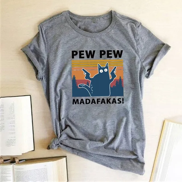 Pew Pew Madafakas Tshirt | Funny Cat Shirt | Sunset Pew pew Shirt | Pew Pew Shirt | Funny Parody Shirt | Funny Crazy Cat Lover Gun Tee Shirt