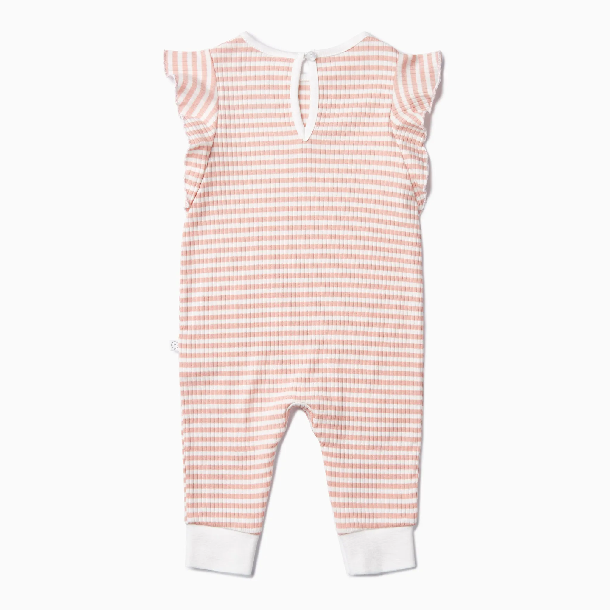 Pink Stripe Ribbed Frill Jumpsuit