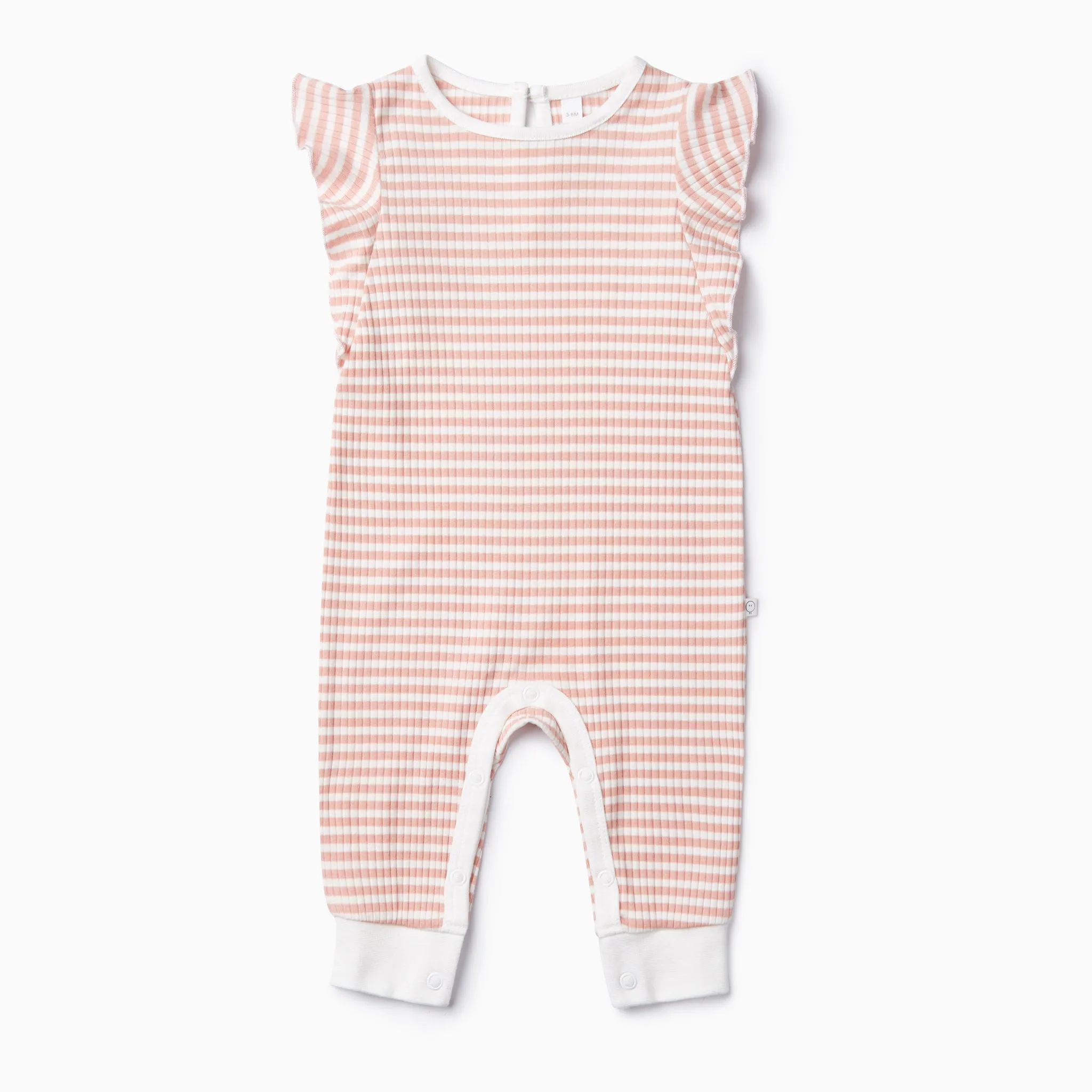 Pink Stripe Ribbed Frill Jumpsuit