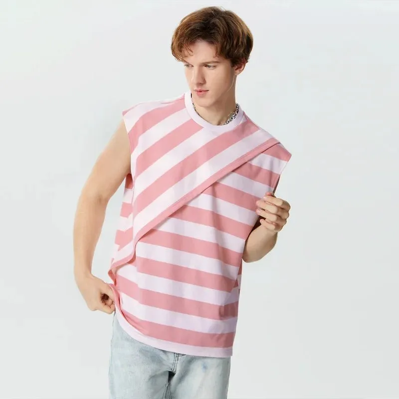 Pink Striped Layered Design Tank Top