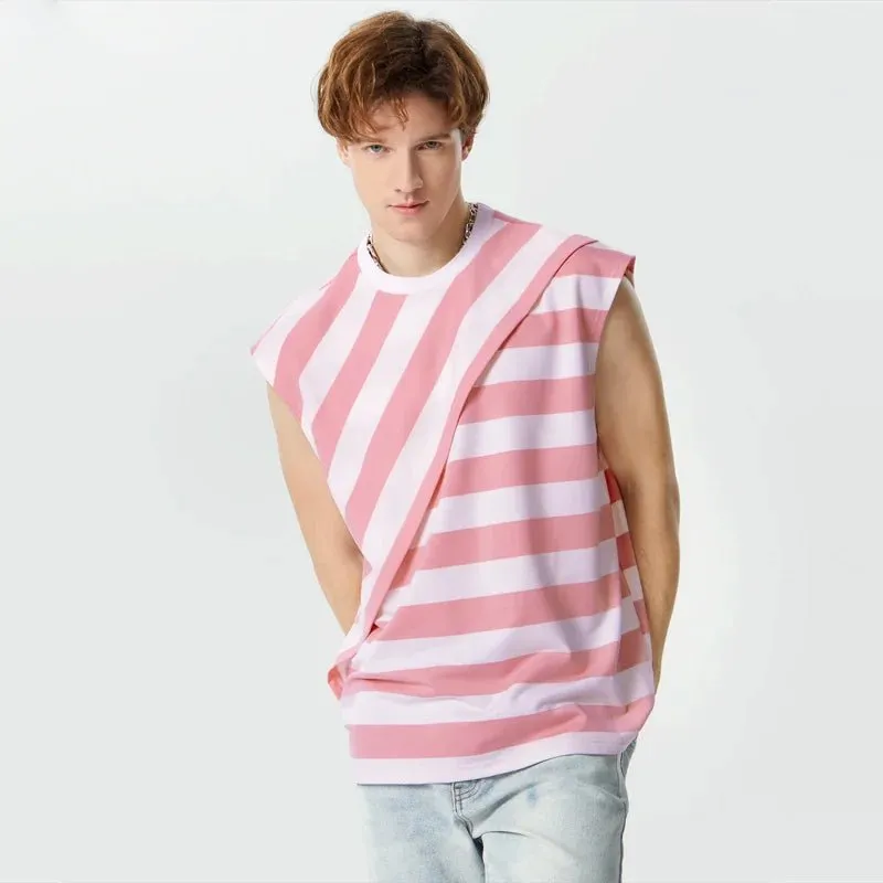 Pink Striped Layered Design Tank Top