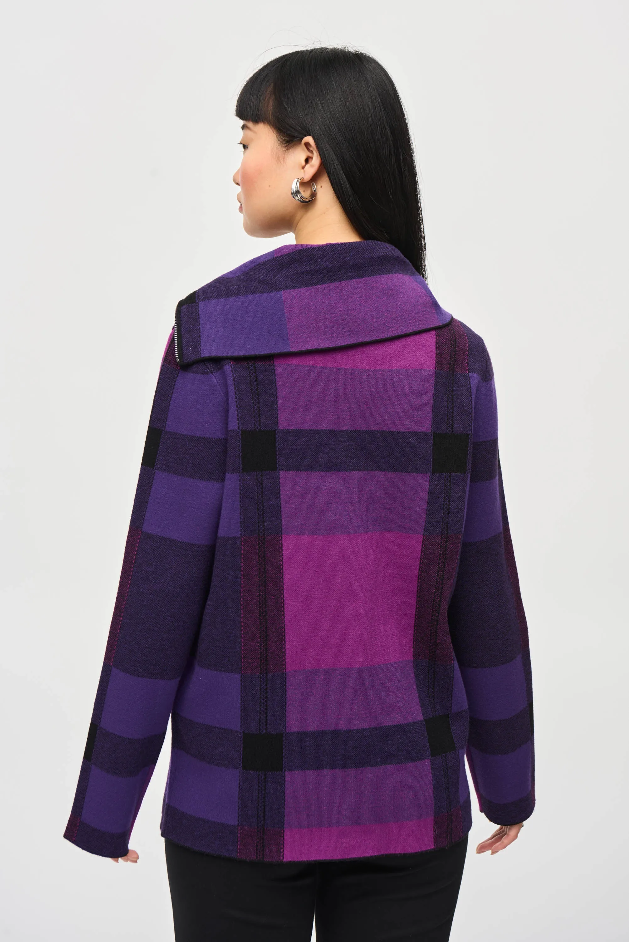 Plaid Jacquard Cowl Neck Sweater