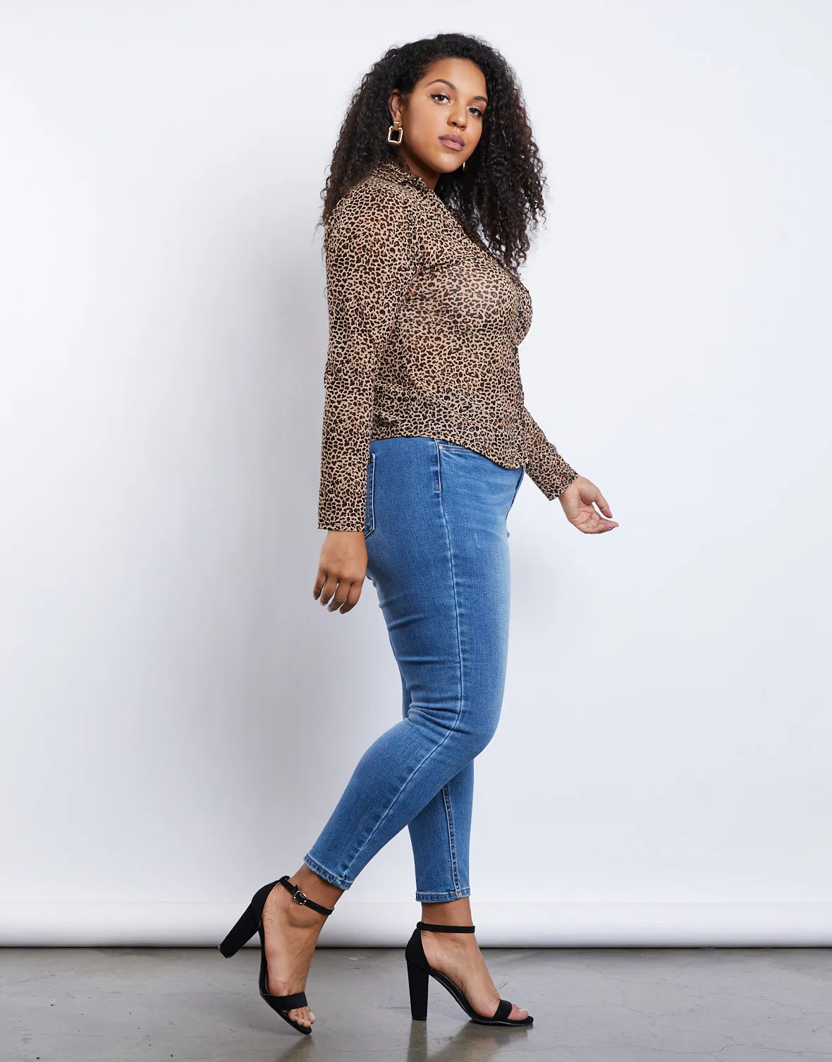 Plus Size Sheer Leopard Top