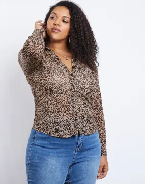 Plus Size Sheer Leopard Top