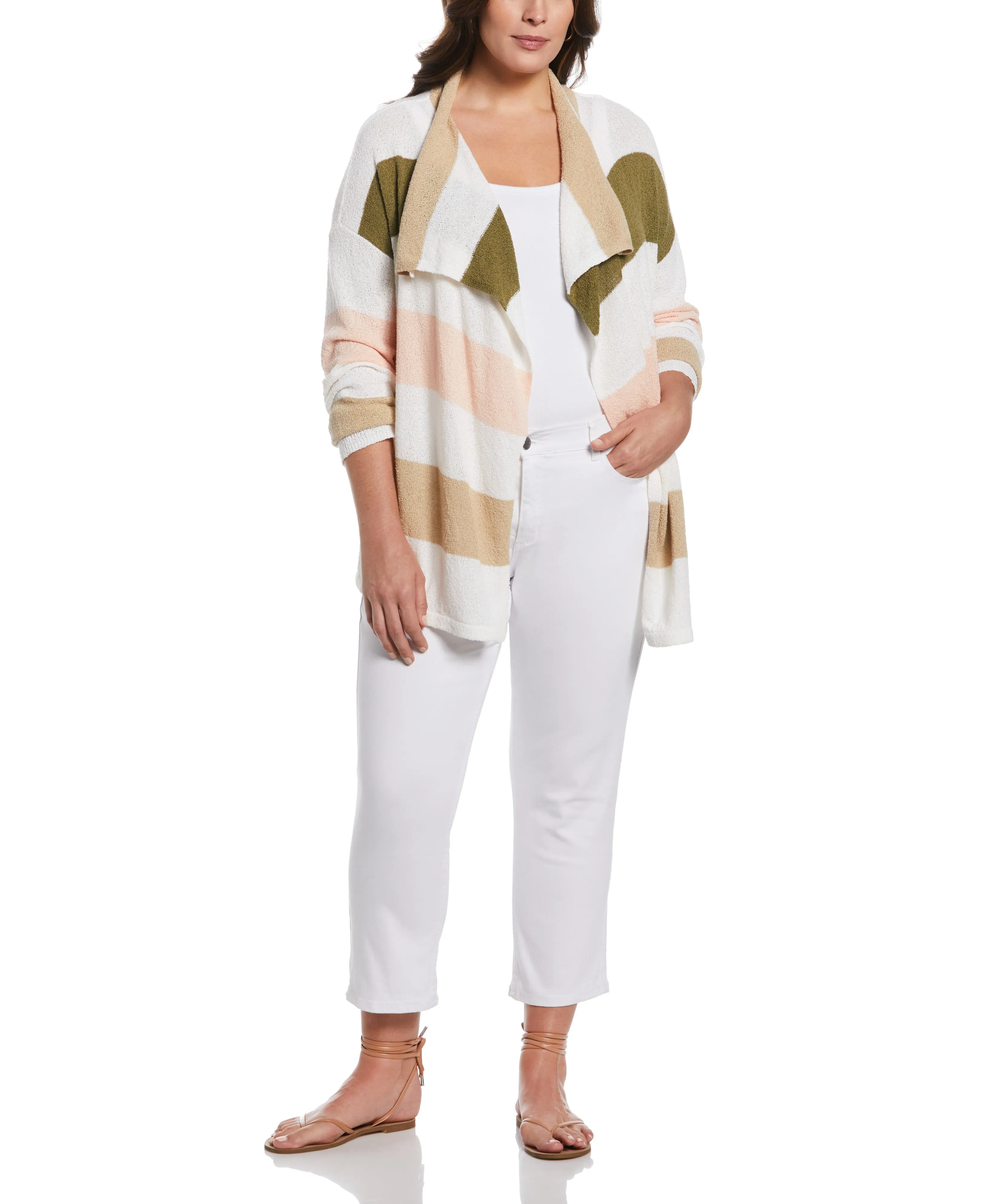 Plus Size Stripe Draped Cardigan Sweater