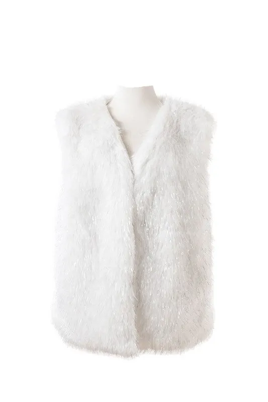 Plush Blue Fax Fur Sleeveless Cardigan Coat