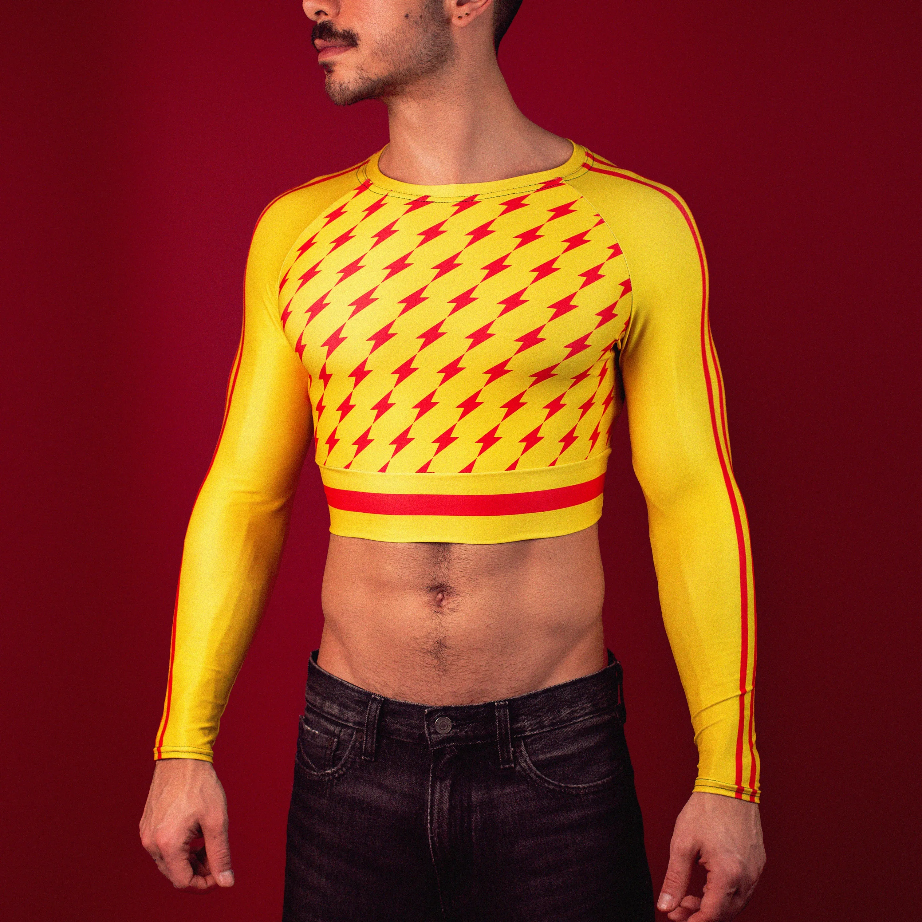 Poppers Racing Stripe Long Sleeve Crop Top