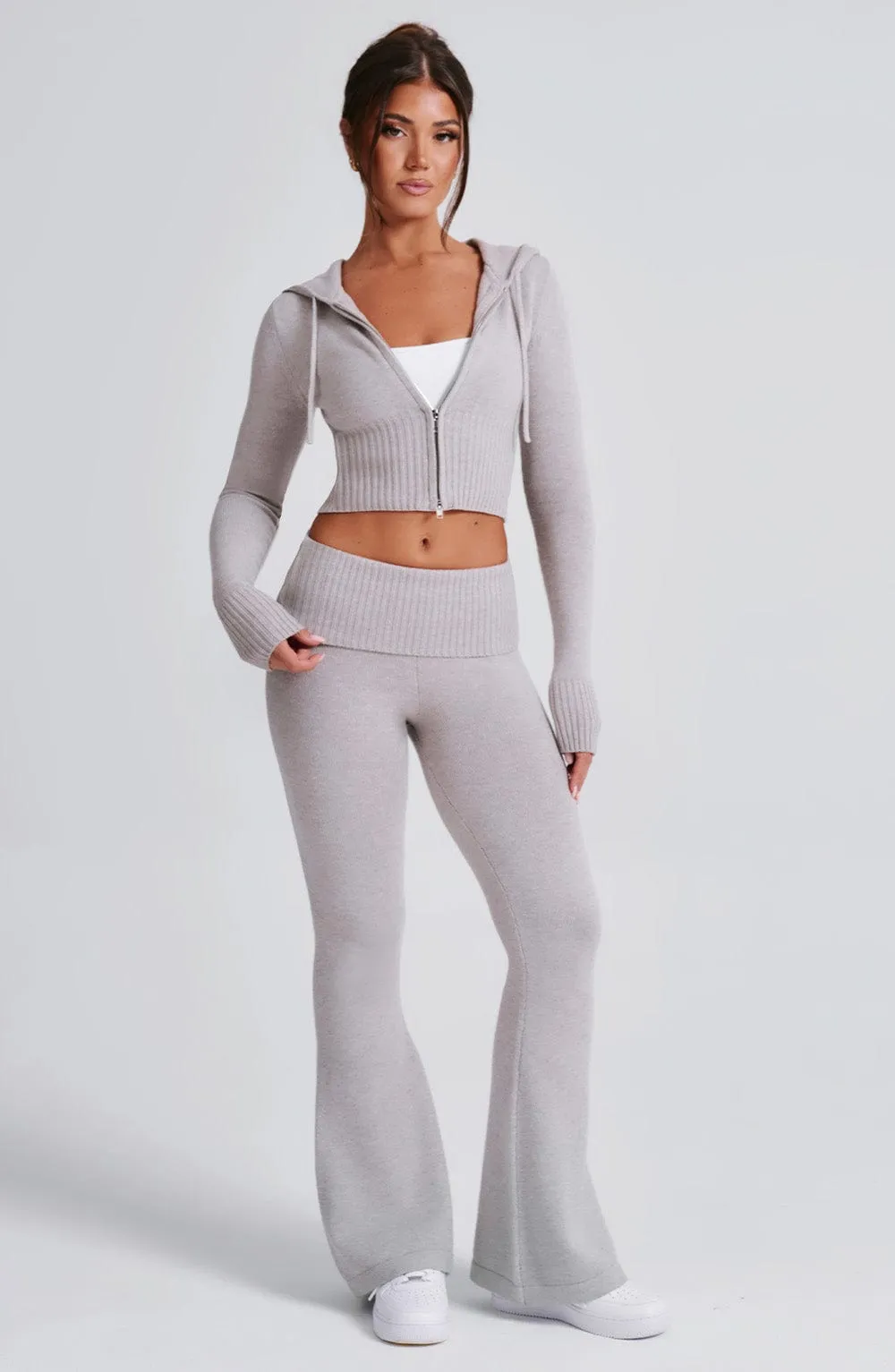 Portia Knit Hoodie - Light Grey Marl