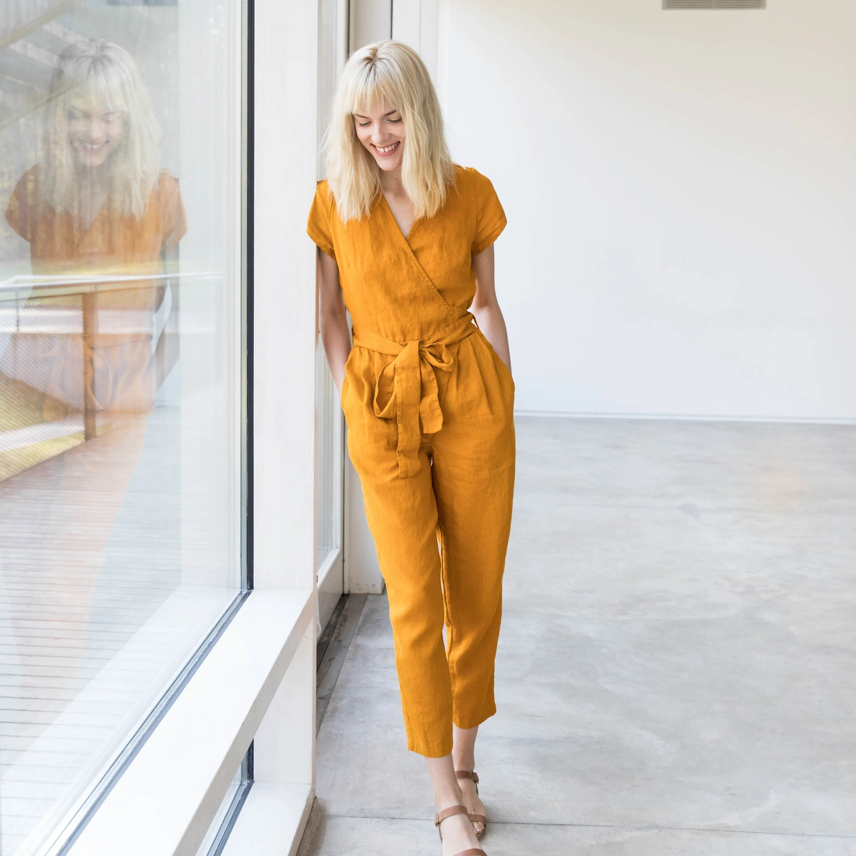 R: MARGARET wrap linen jumpsuit (Size: S; Color: Orange Burnt)