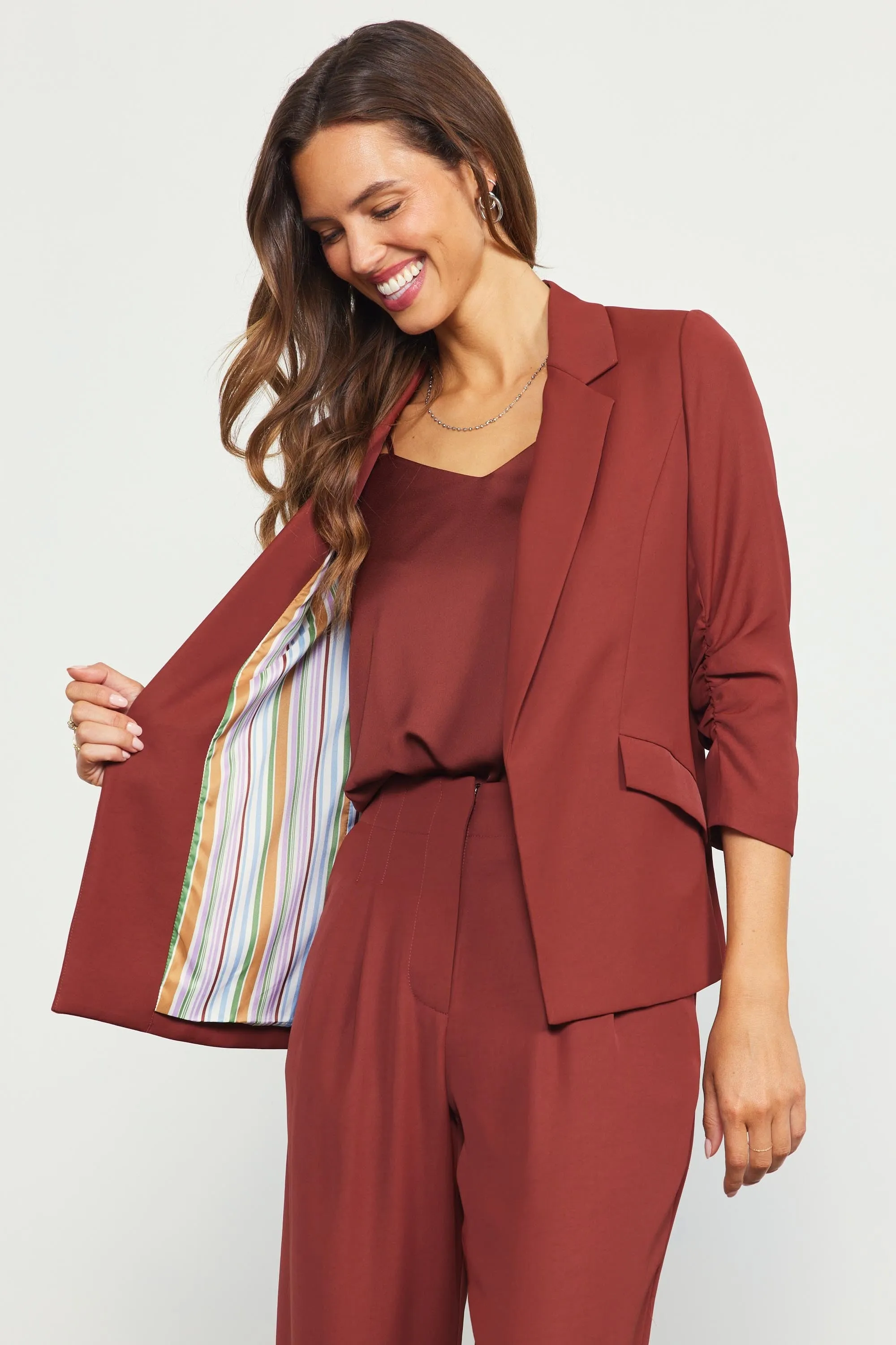 RACHEL SHIRRED SLEEVE BLAZER