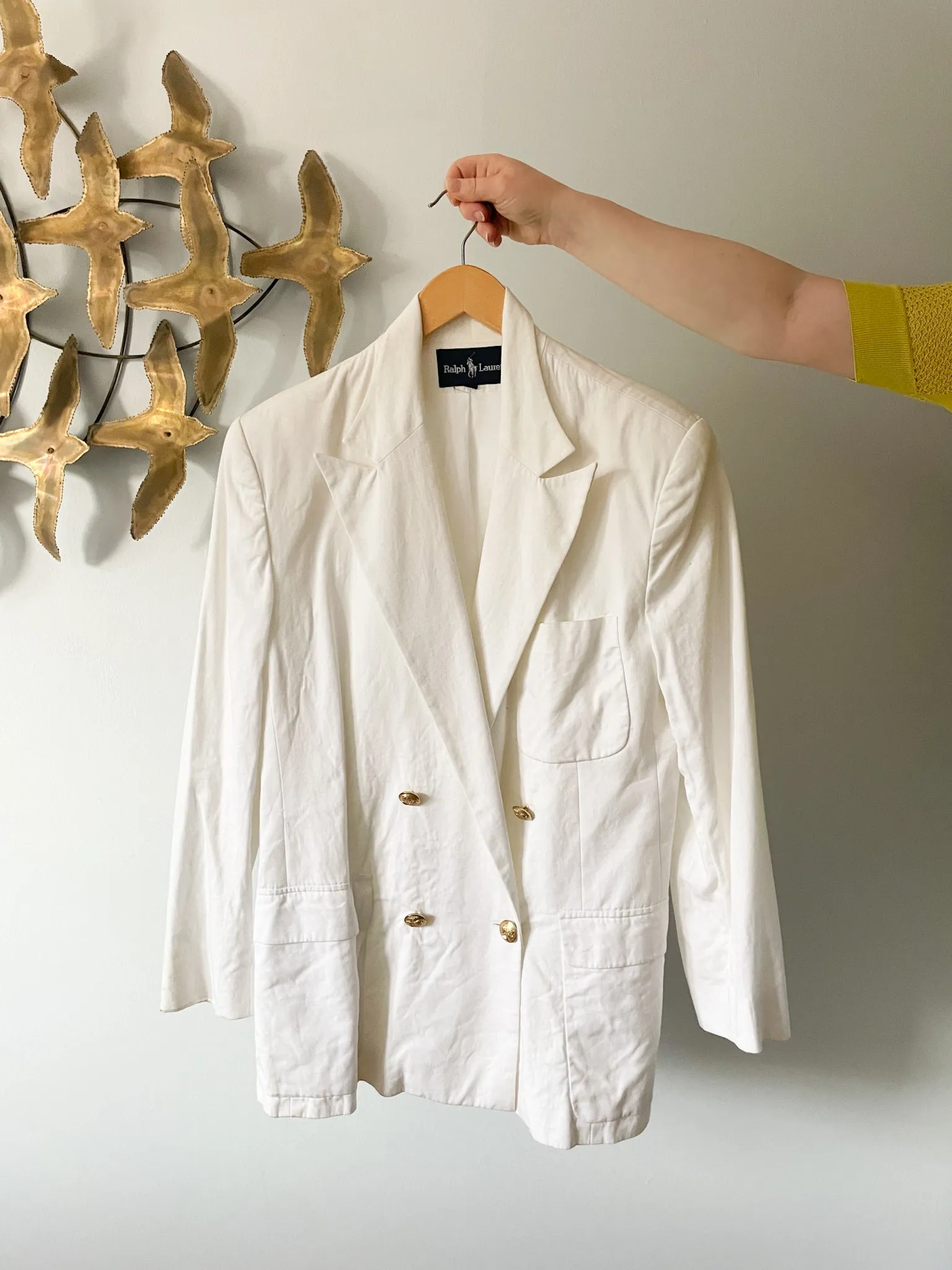 Ralph Lauren Vintage White 100% Cotton Gold Button Blazer - Size 12