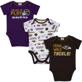 Ravens Baby 3-Pack Short Sleeve Bodysuit