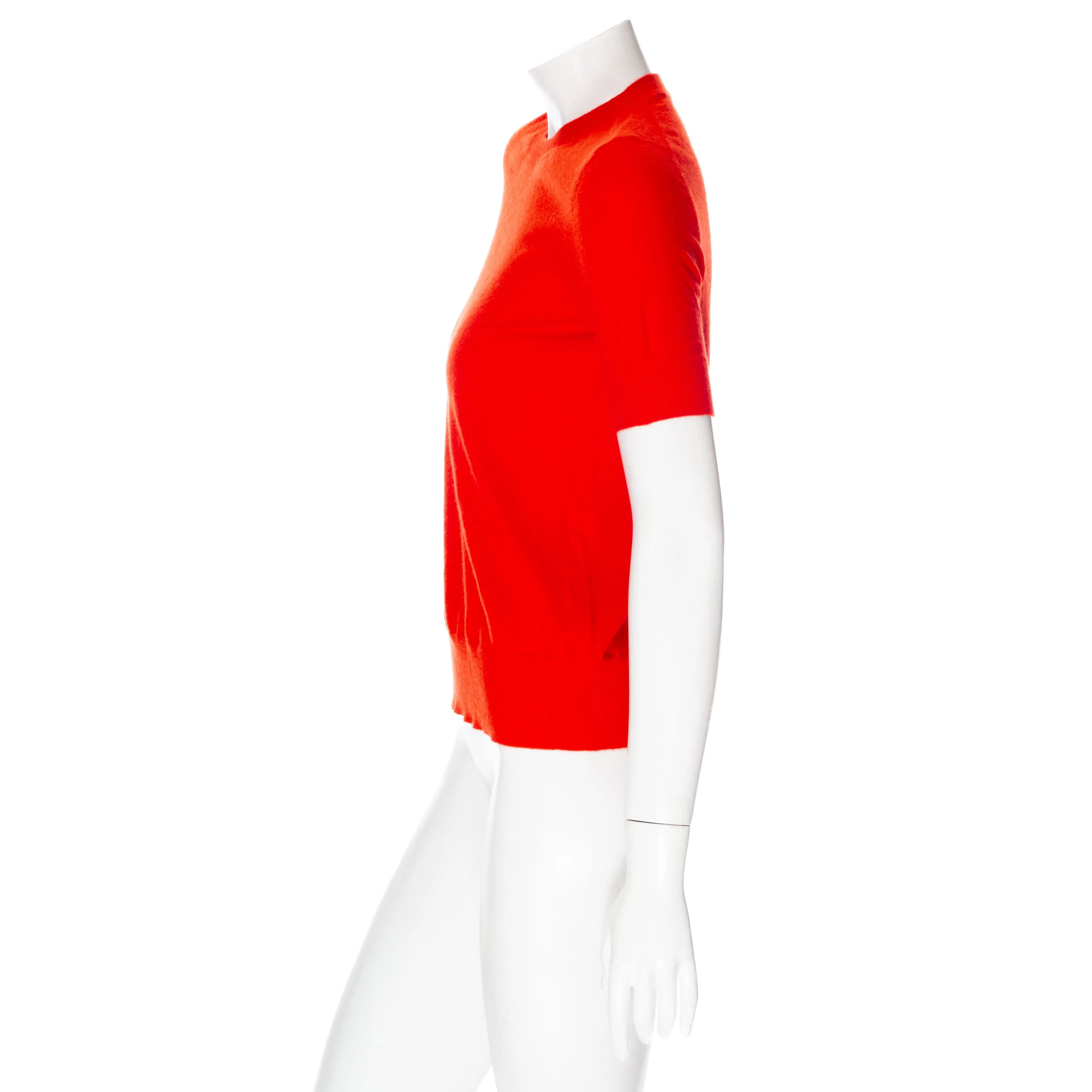 Red Cashmere Crewneck Ribbed-Trim Short Sleeve Tee