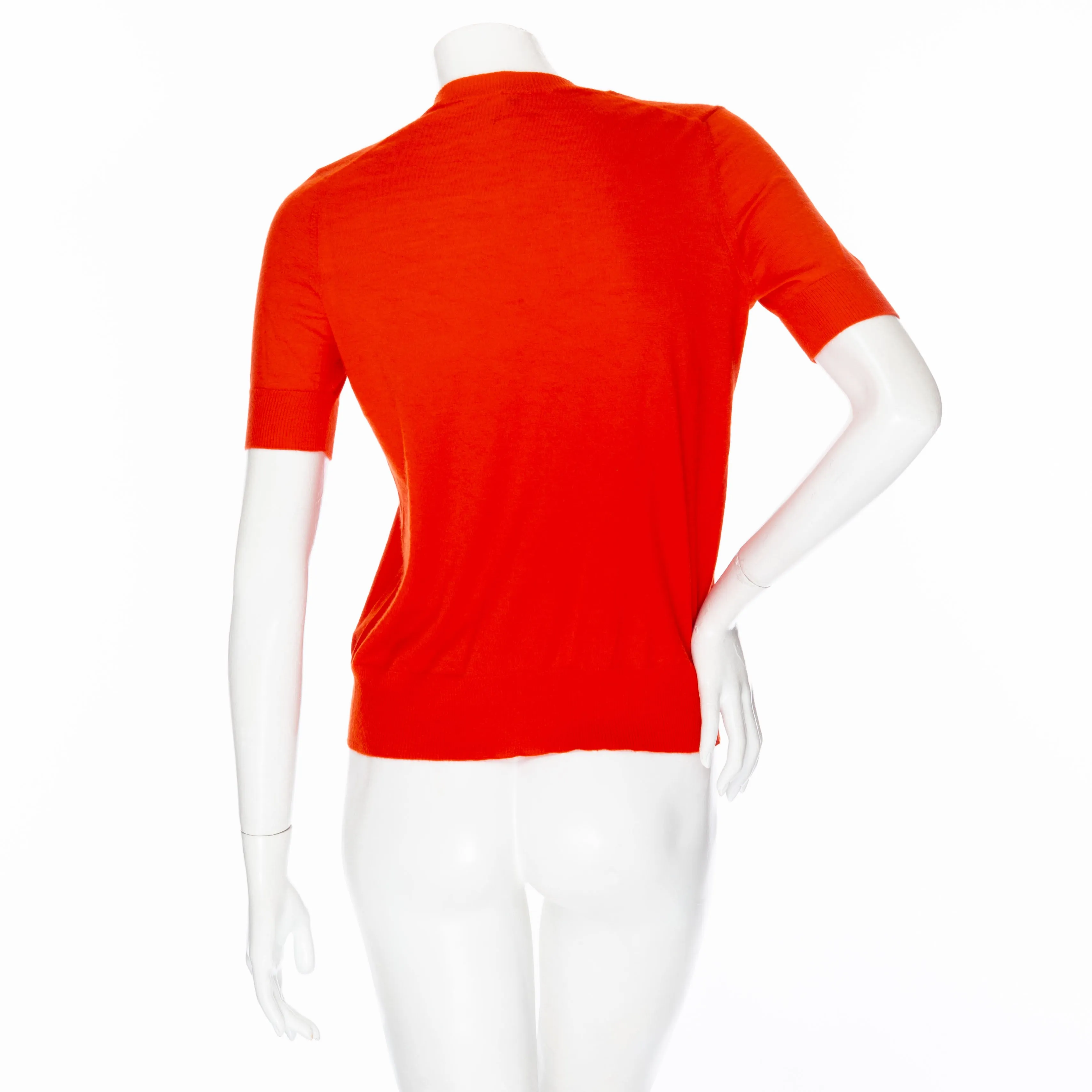 Red Cashmere Crewneck Ribbed-Trim Short Sleeve Tee