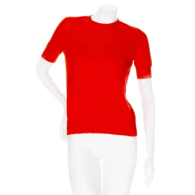 Red Cashmere Crewneck Ribbed-Trim Short Sleeve Tee