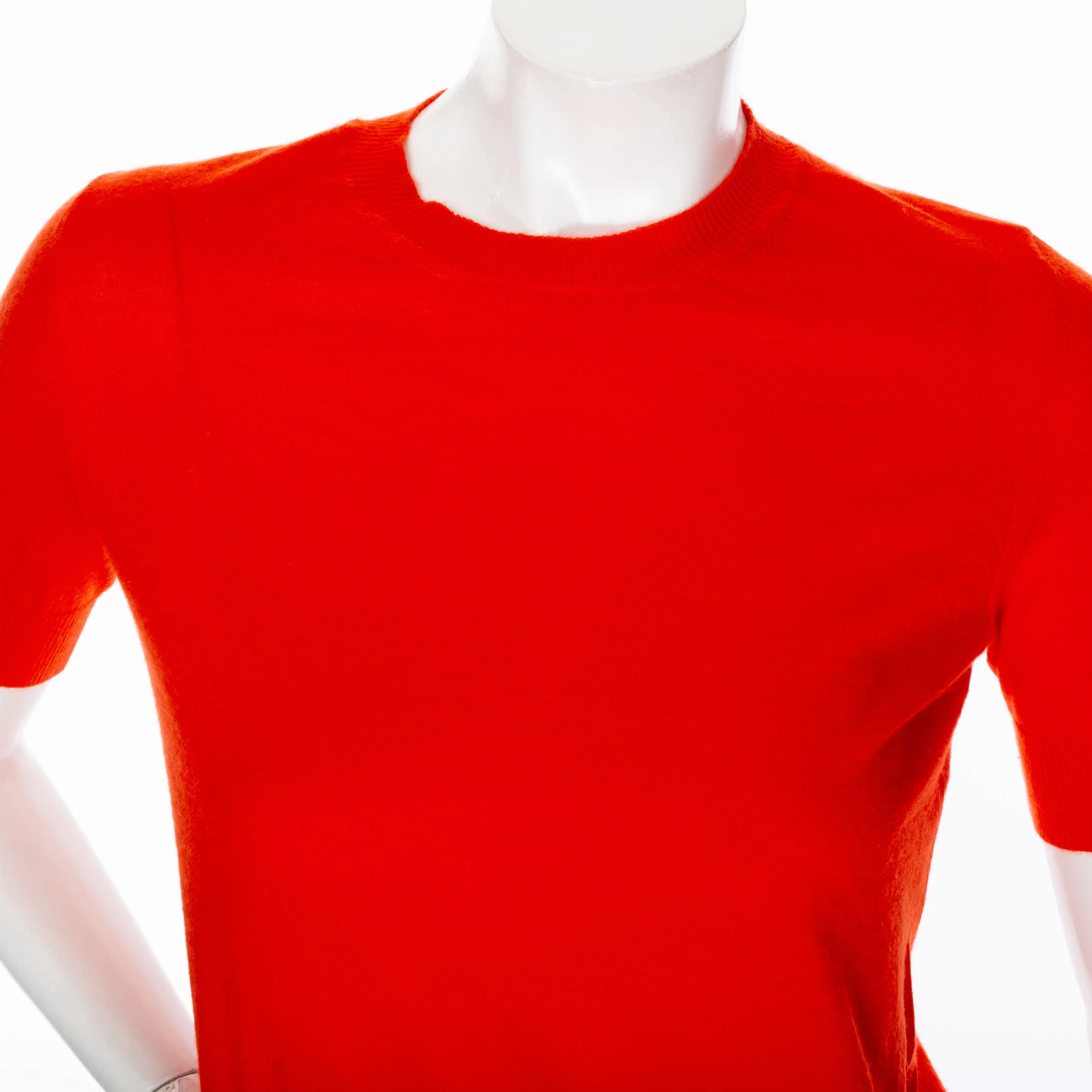 Red Cashmere Crewneck Ribbed-Trim Short Sleeve Tee