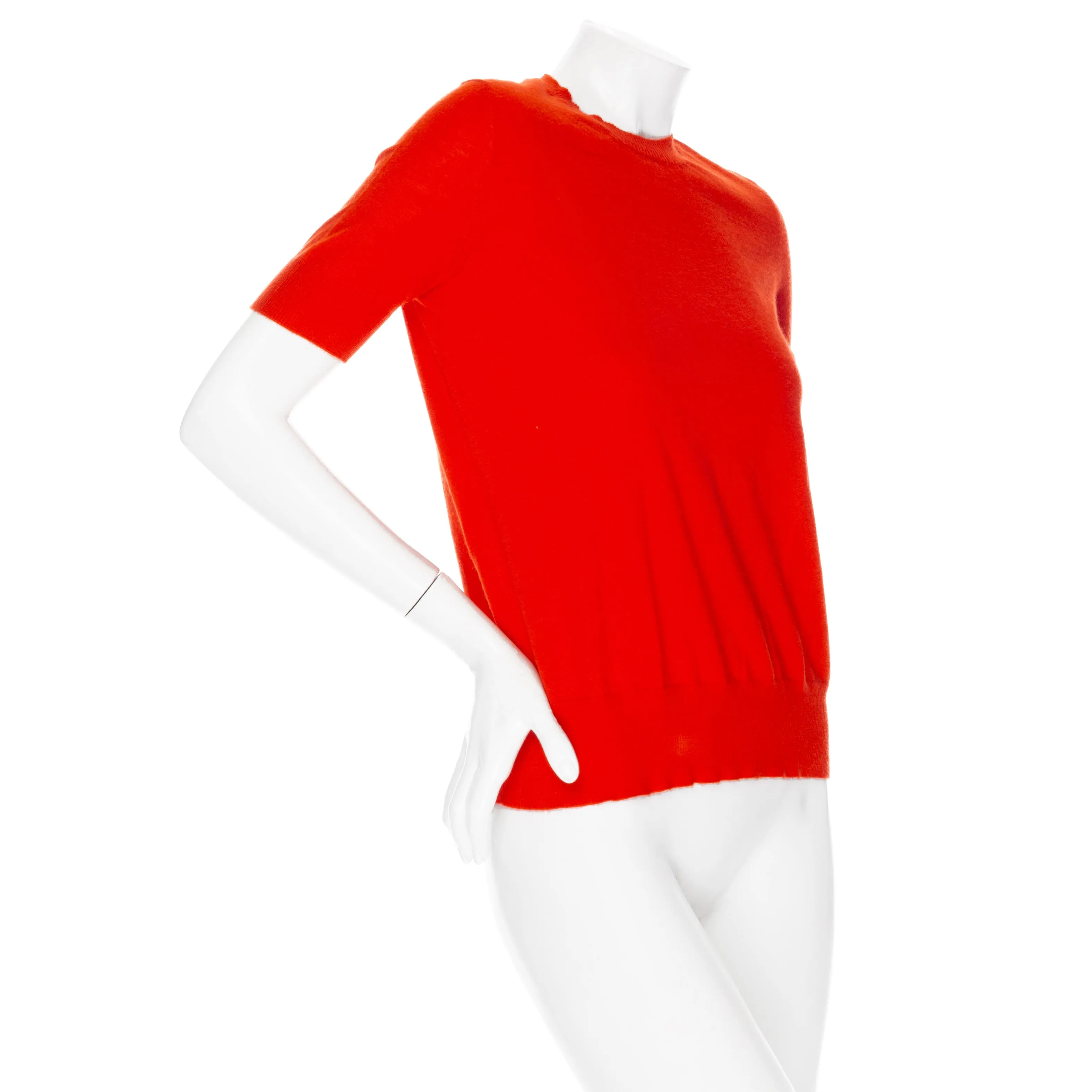 Red Cashmere Crewneck Ribbed-Trim Short Sleeve Tee