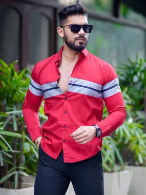 Red Cotton Cut n Sew Cotton Designer Shirt For Men's