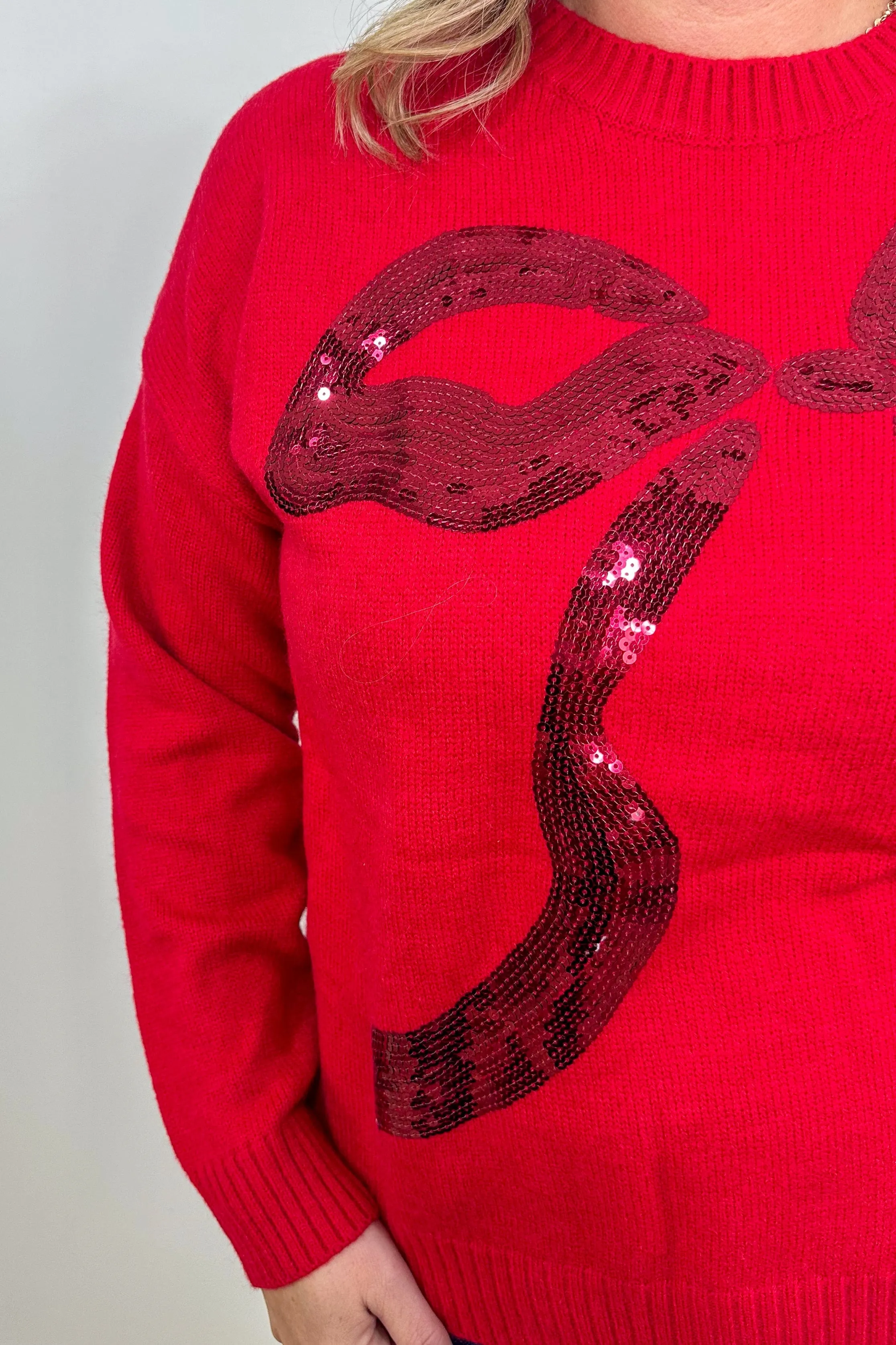 Red Sequin Bow Sweater