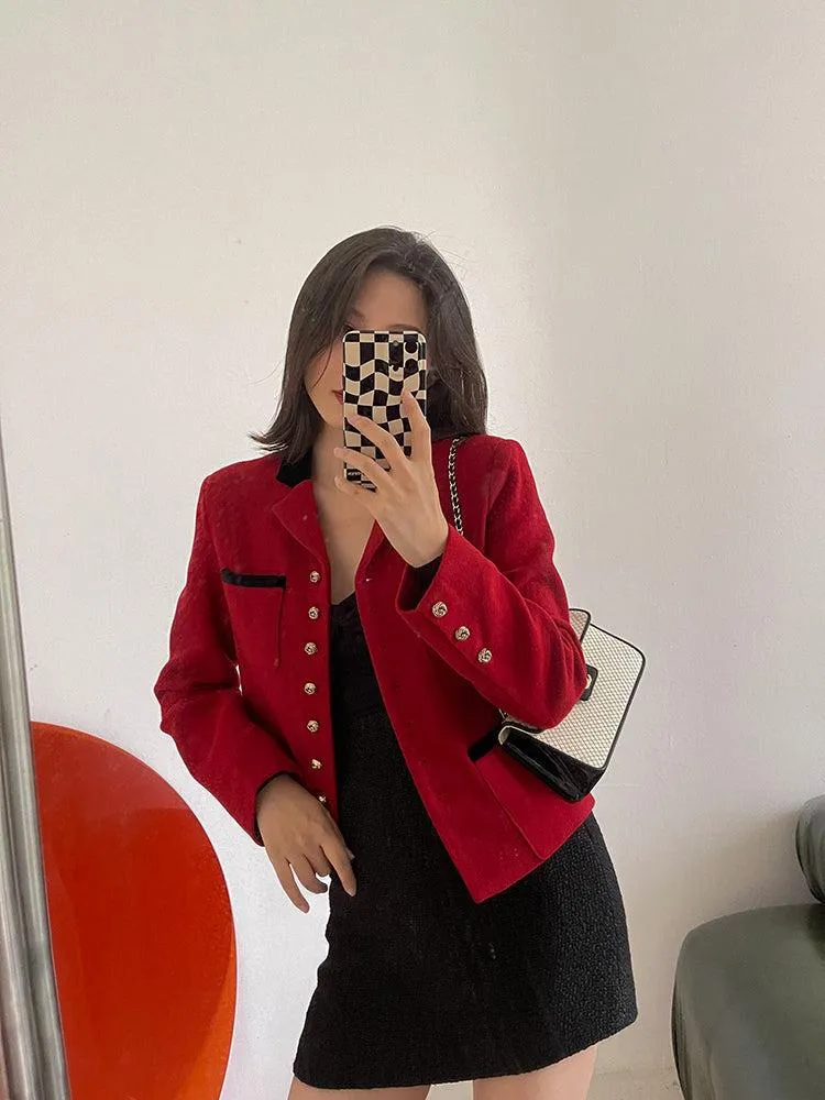 Red Short Wool Blazer Jacket Coat