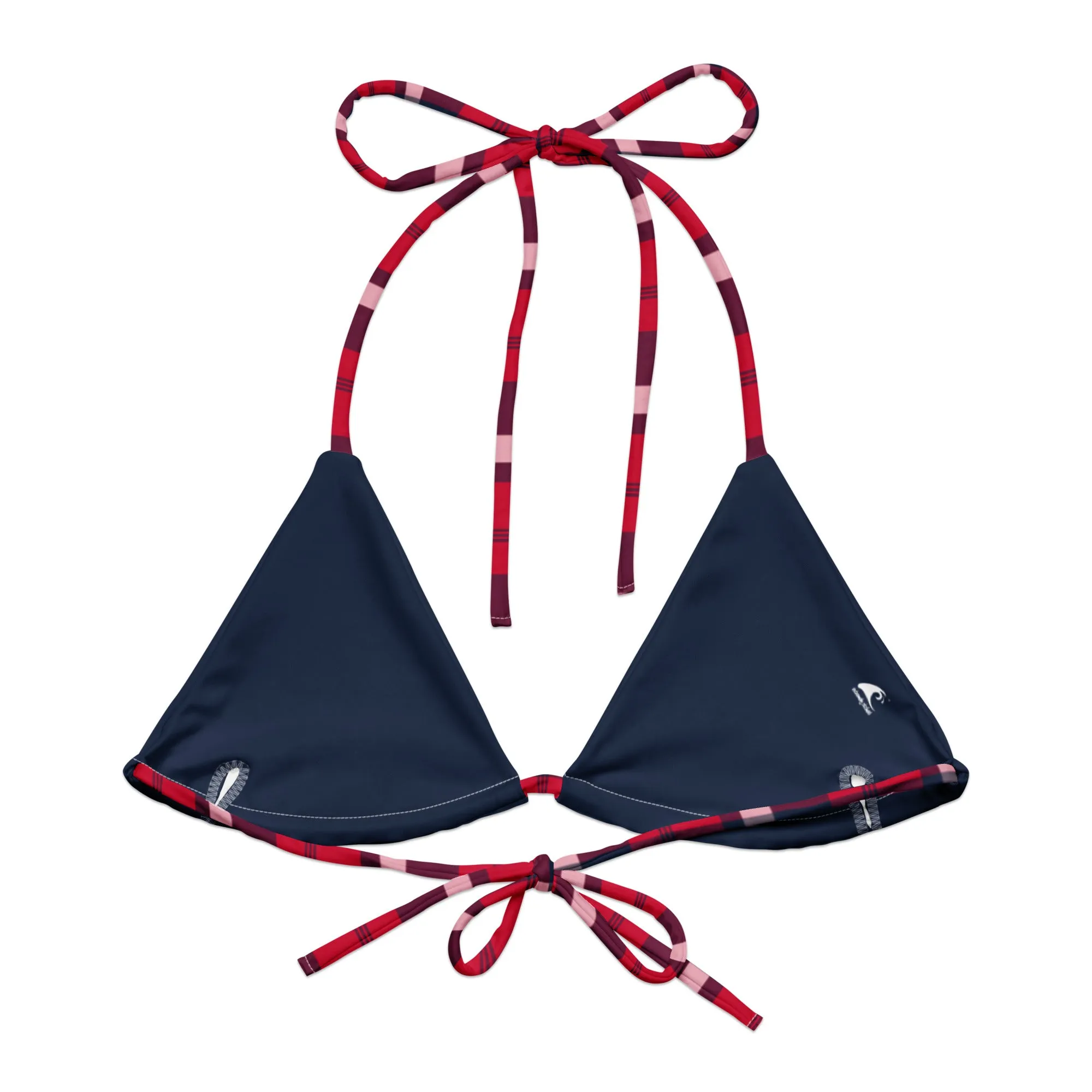 Red, White and Navy Blue Preppy Surfer Girl Plaid String Bikini Top