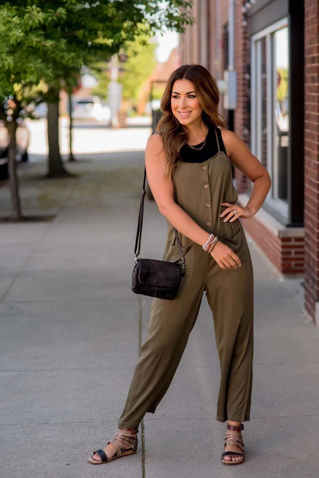 Relaxed Thin Strapped Button Jumpsuit