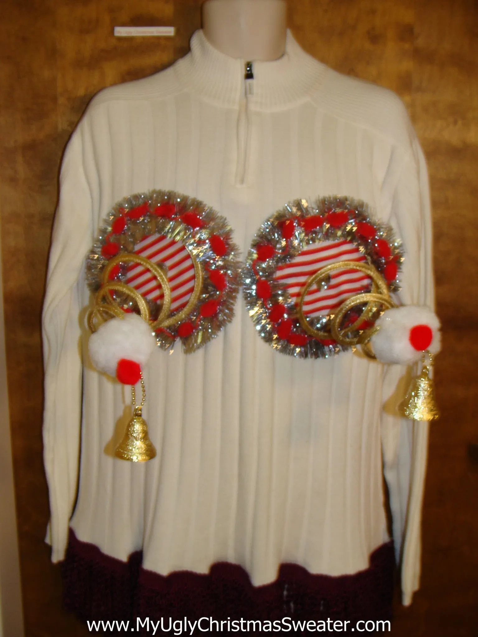 Ribbed Knit Crazy Naughty Ugly Christmas Sweater with Fringe