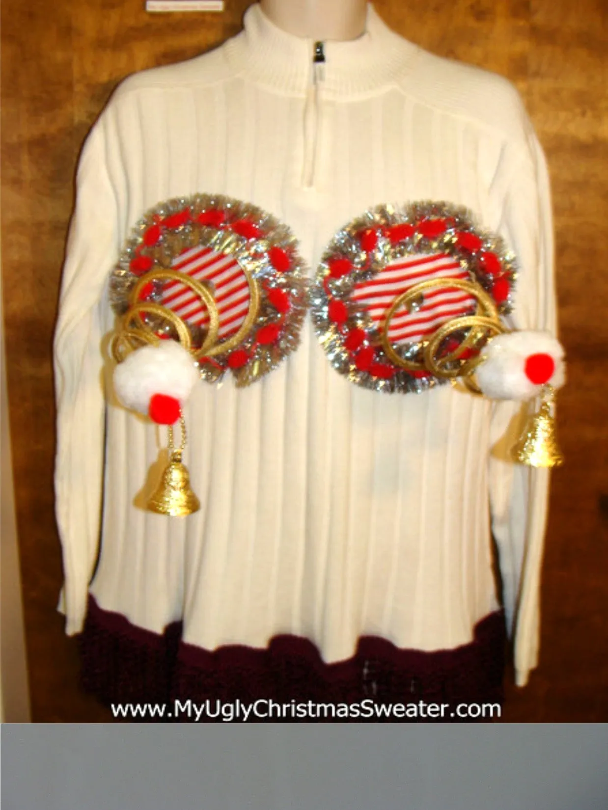 Ribbed Knit Crazy Naughty Ugly Christmas Sweater with Fringe