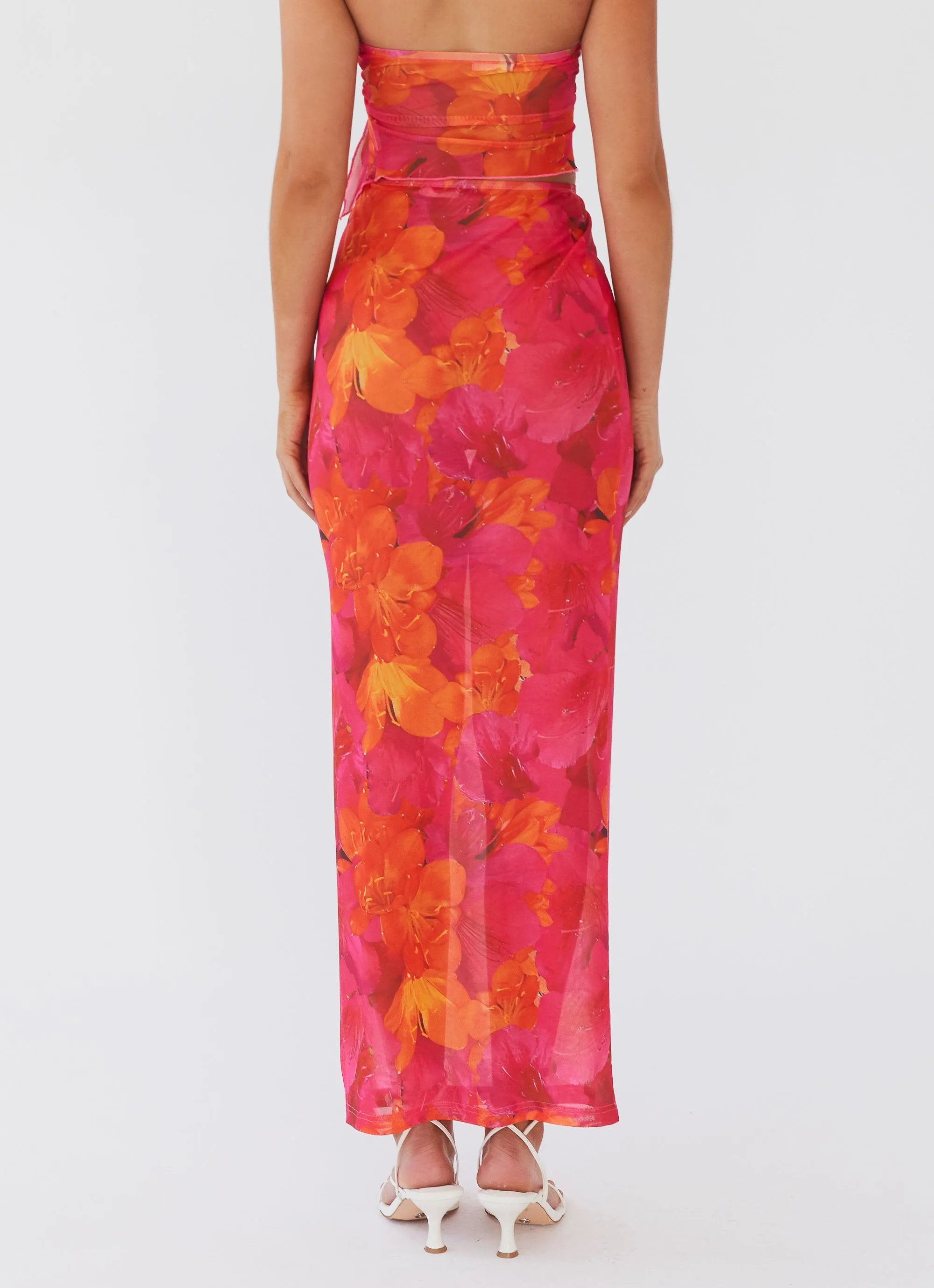 Rooftop Party Mesh Maxi Skirt - Floral Sun