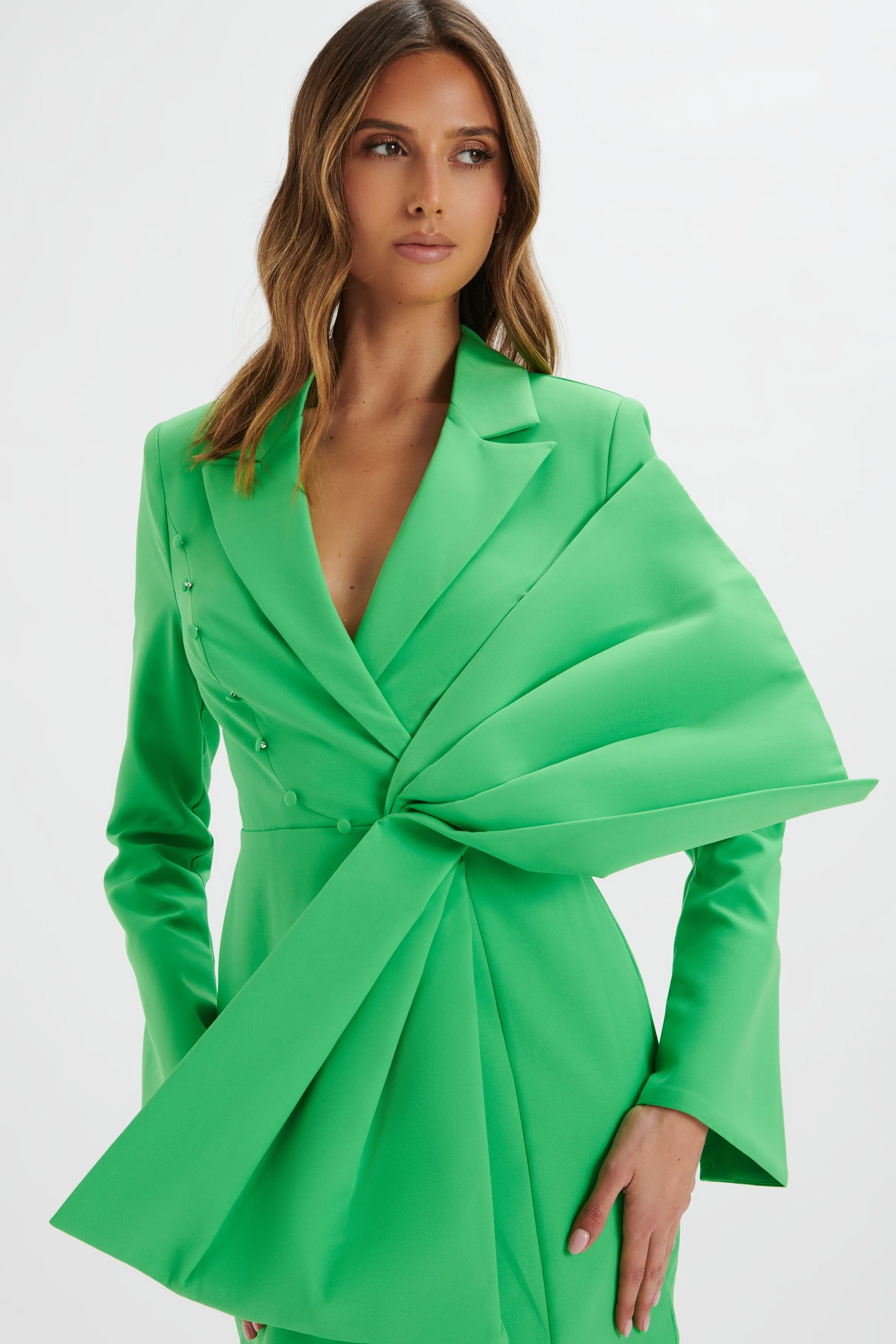 ROSALIE Bow Detail Mini Blazer Dress In Green