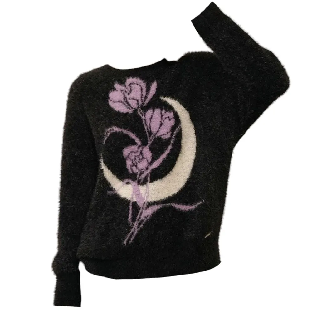 Rose & Moon Print Sweater