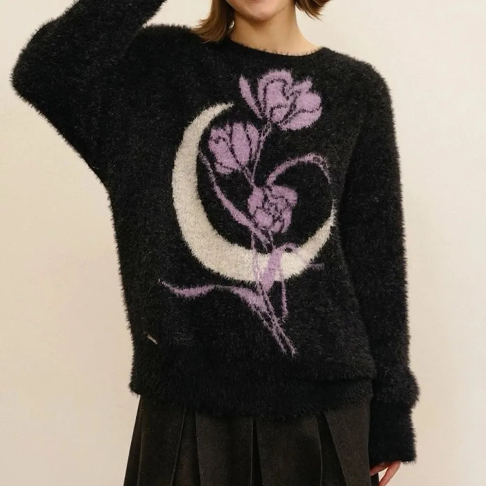 Rose & Moon Print Sweater