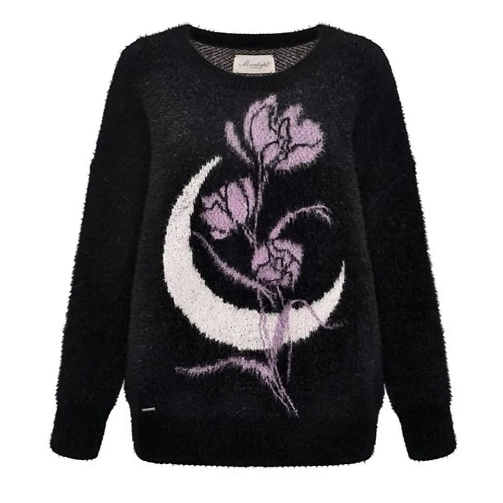 Rose & Moon Print Sweater