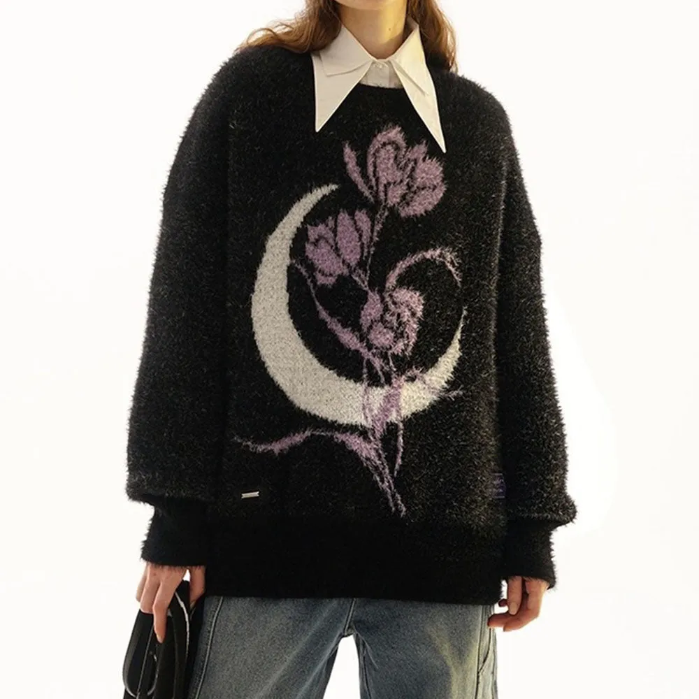 Rose & Moon Print Sweater