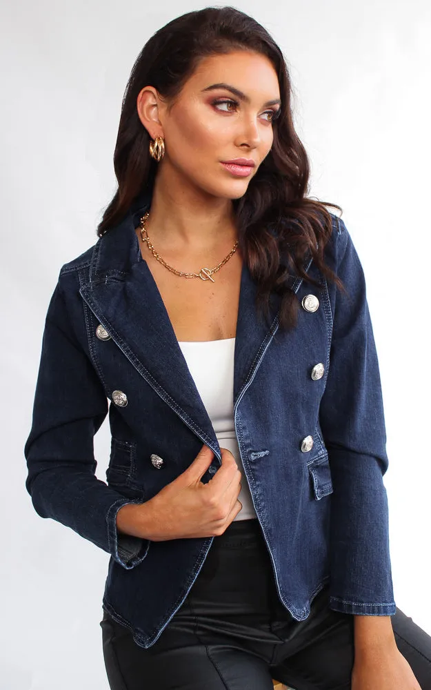 Royalty Denim Blazer Jacket - Dark Blue