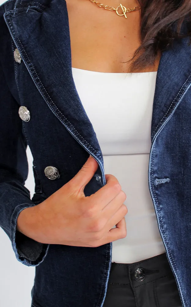 Royalty Denim Blazer Jacket - Dark Blue