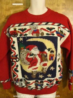 Santa Over The Moon Tacky Xmas Sweater