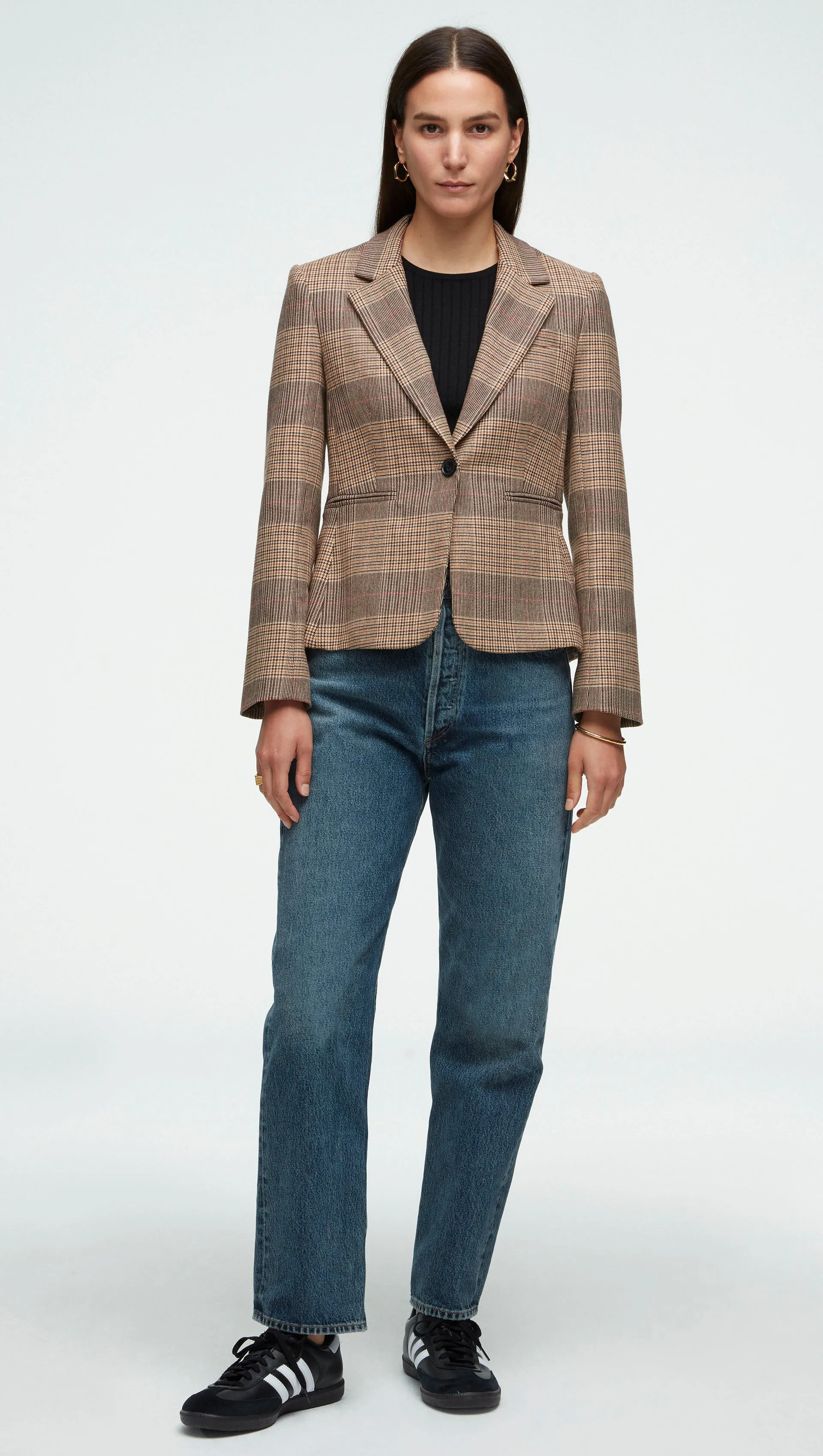 Schoolboy Blazer in Houndstooth Plaid | Brown Multi