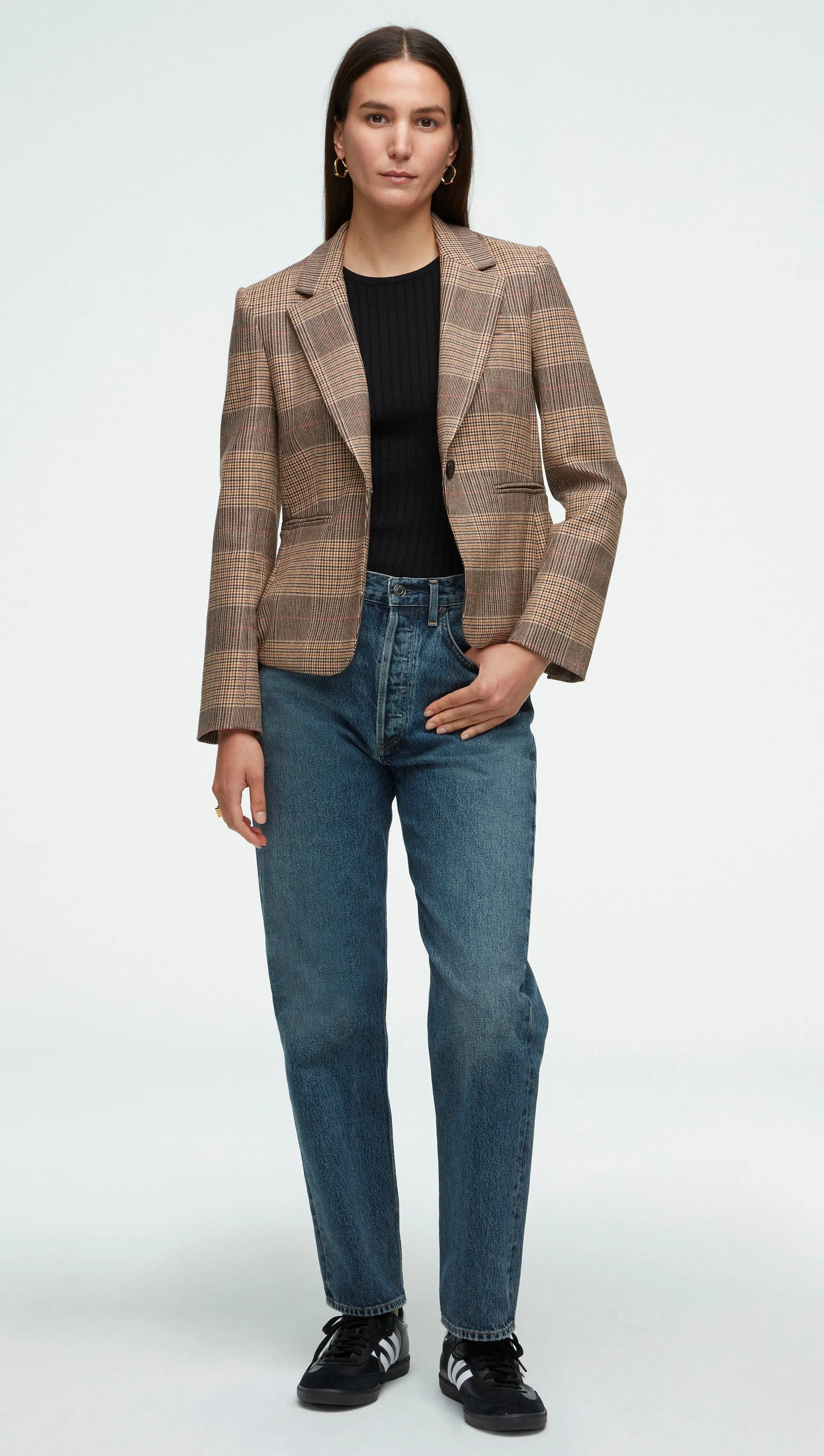 Schoolboy Blazer in Houndstooth Plaid | Brown Multi