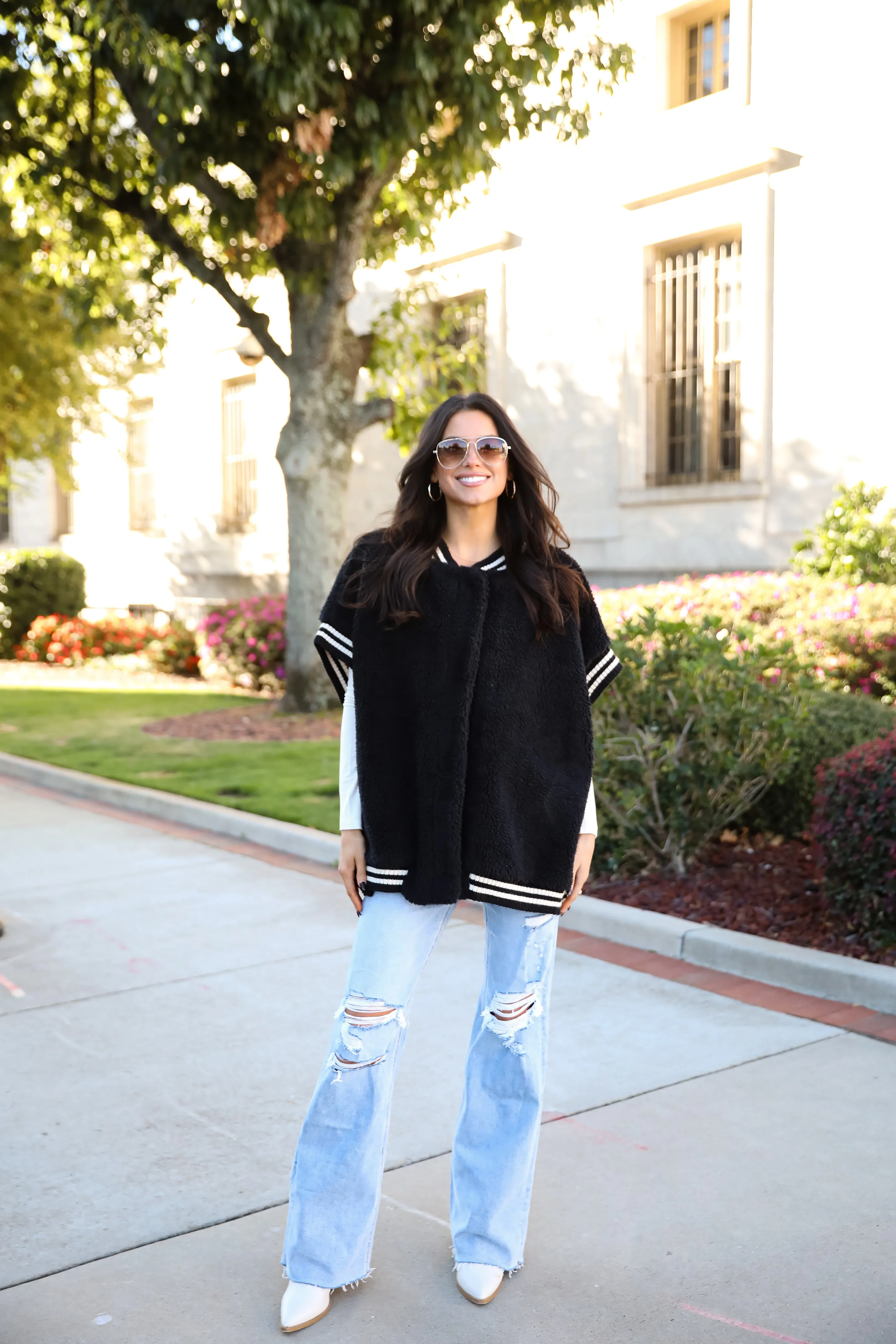 Seasonal Snuggles Black Oversized Sherpa Vest