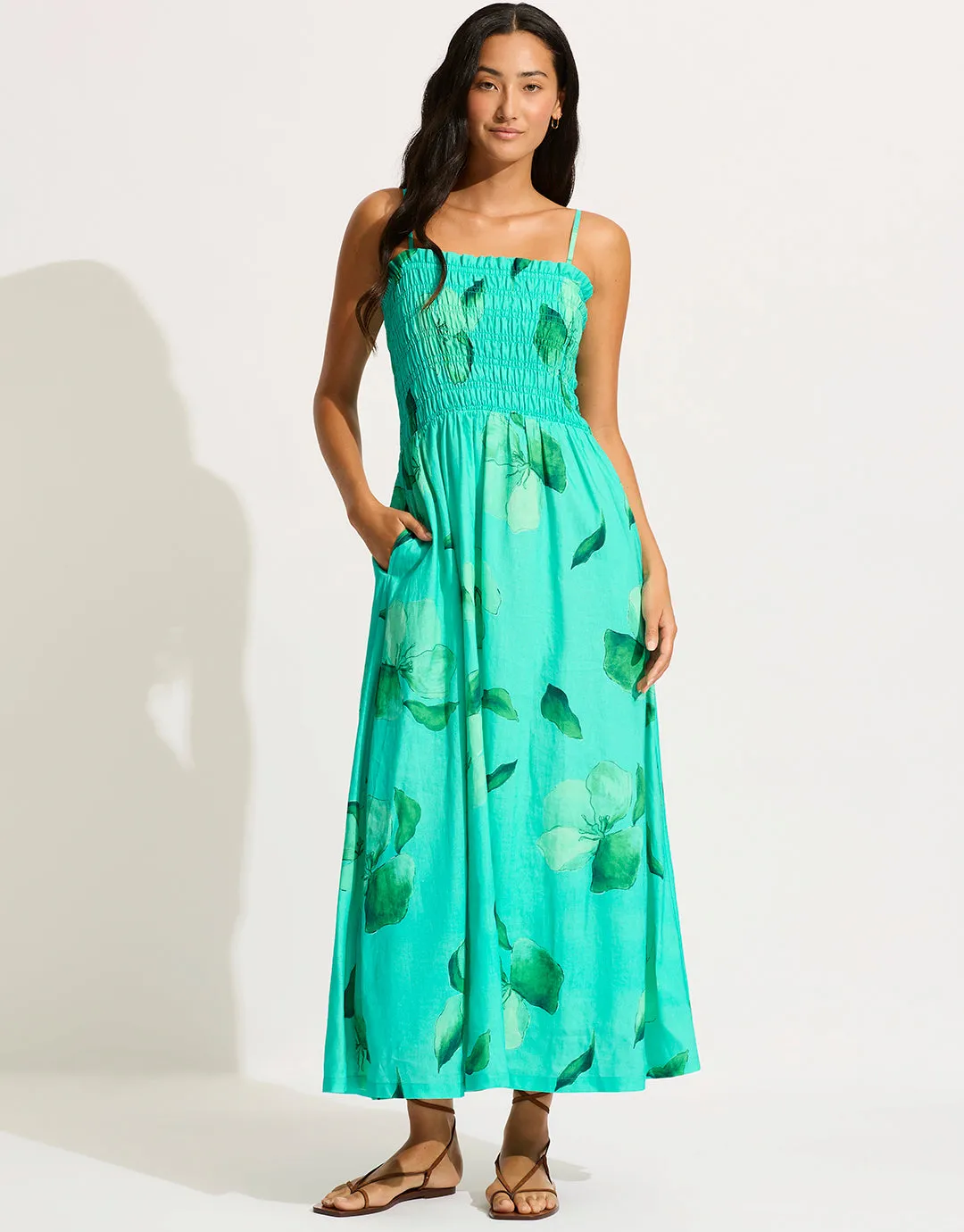 Secret Garden Shirred Maxi Dress - Jade