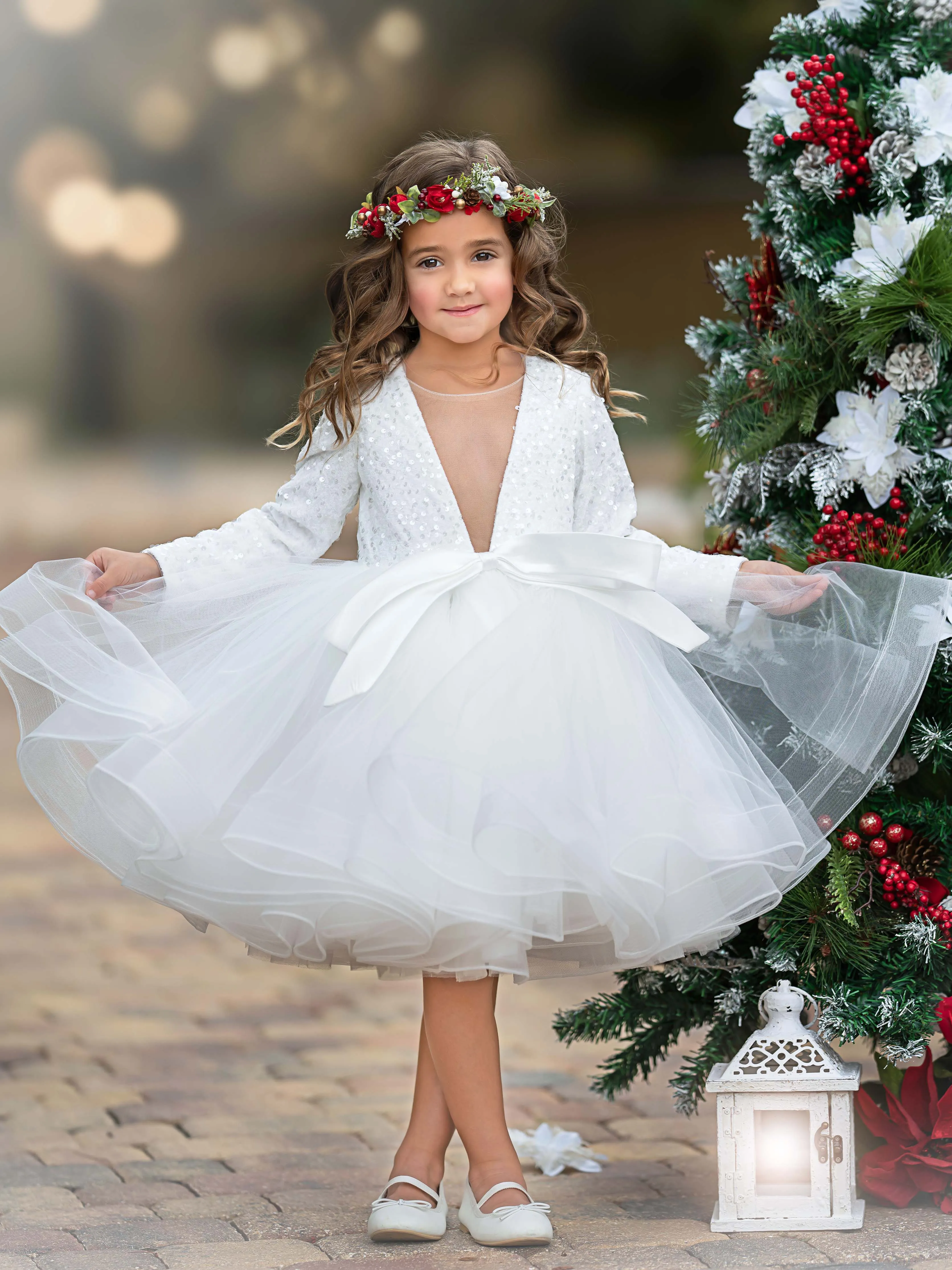 Sequin Deep V-Neck Tulle Knee-length Festive Holiday & Christmas Party Dress