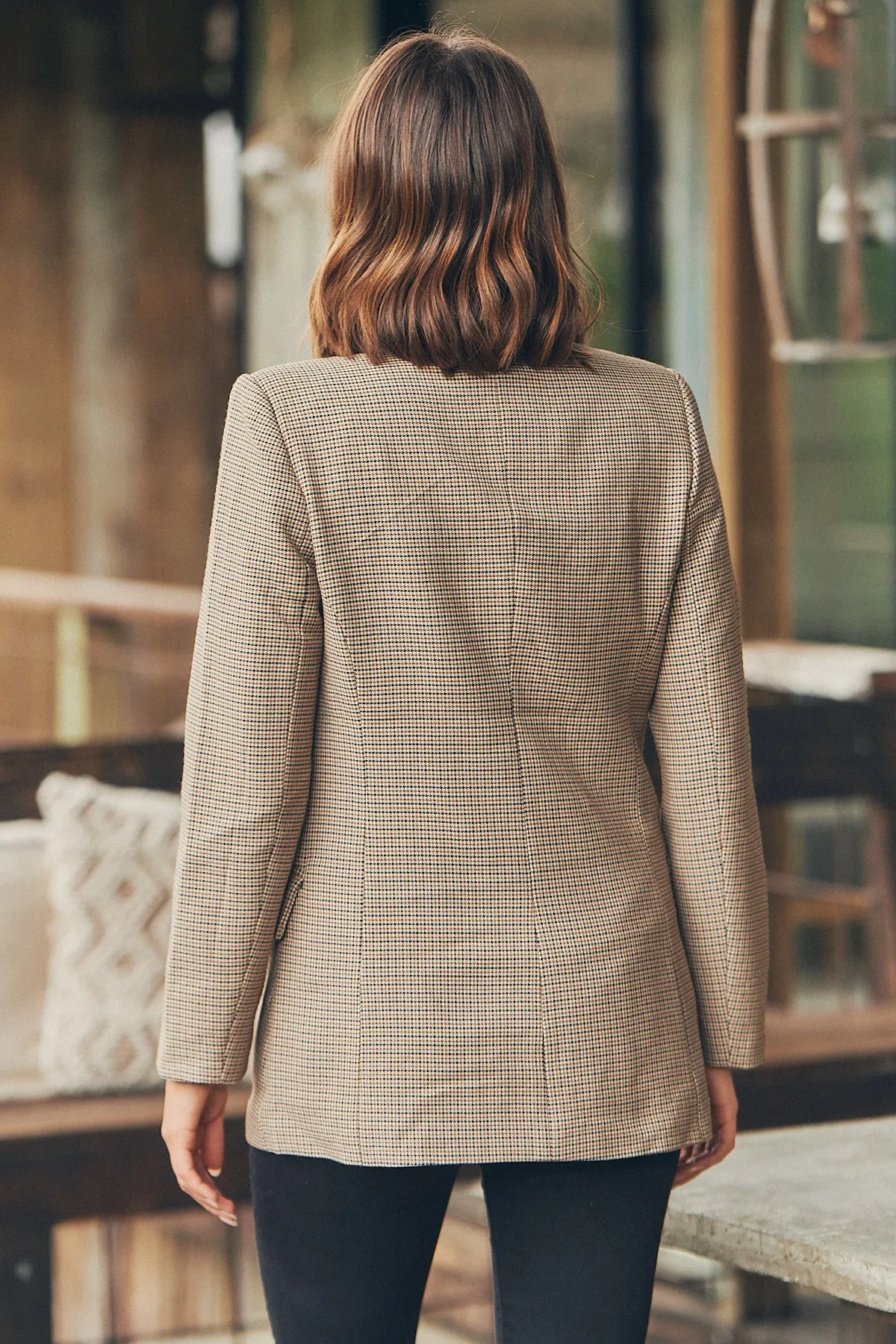 Serenity Brown Tweed Print Button Front Blazer