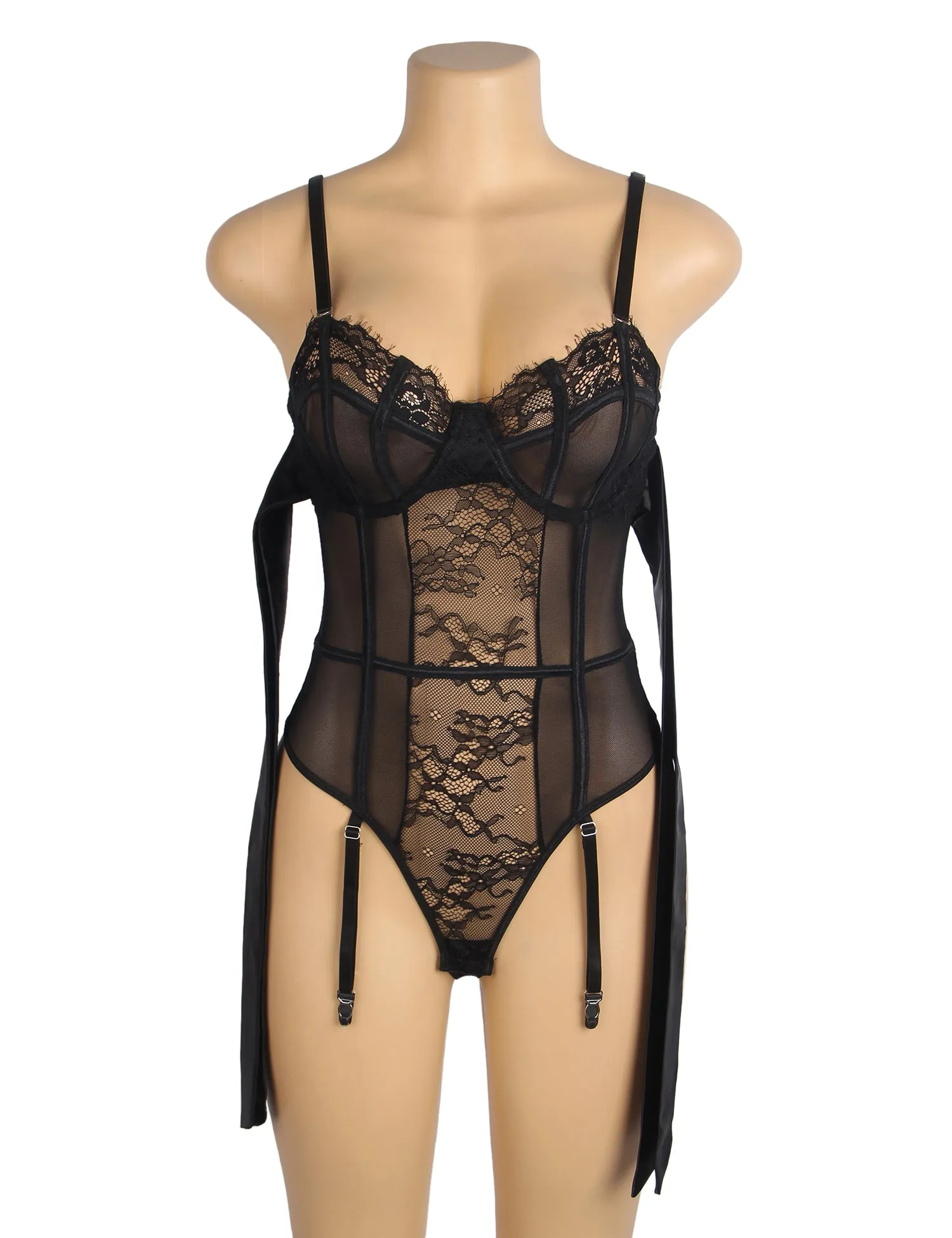 Sexy Lace Crotchless Garter Bodysuit