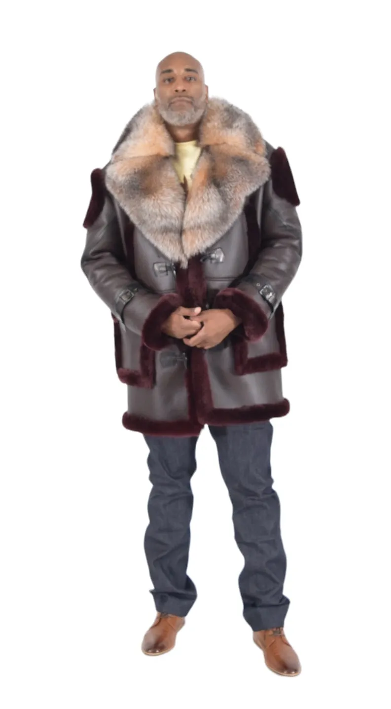 Shearling Sheepskin 7/8 Coat with Fox Fur Trimmed Collar Style # 5400