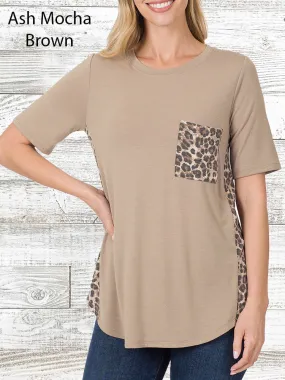 Short Sleeve Leopard Top With Pocket