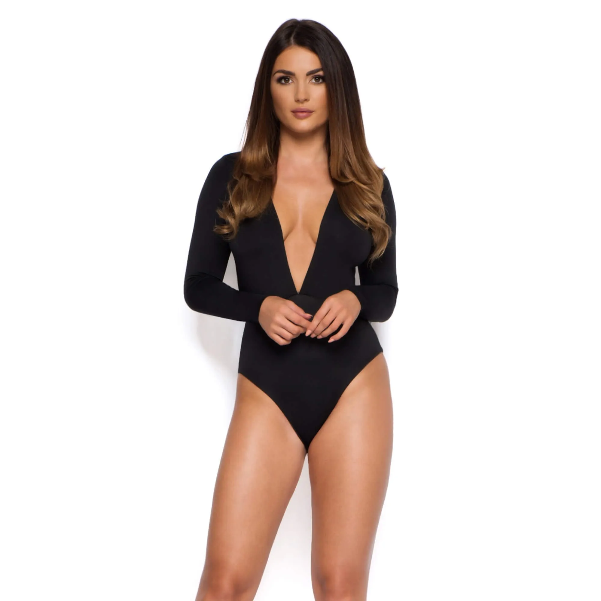 Show Down V Neck Bodysuit in Black