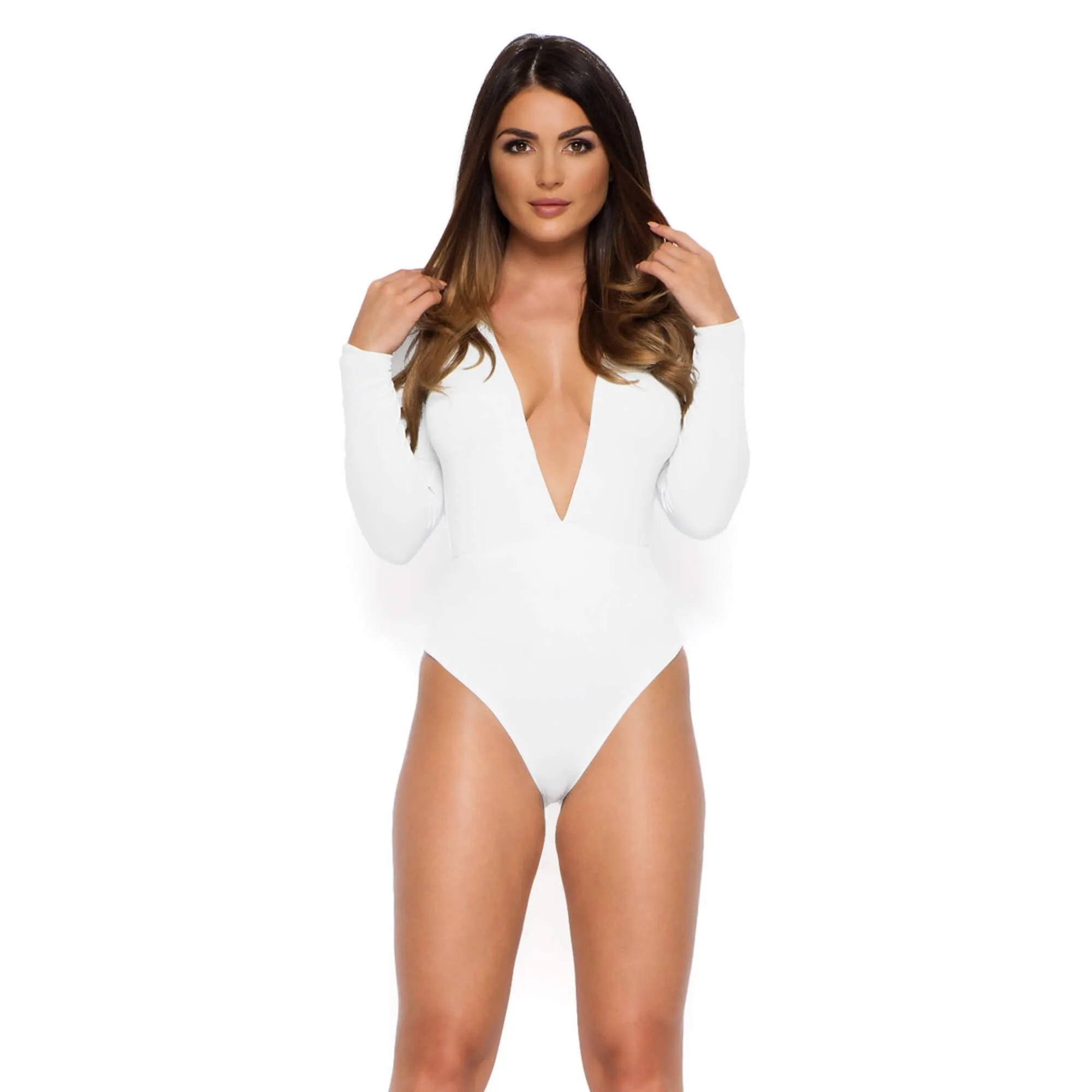 Show Down V Neck Bodysuit in White